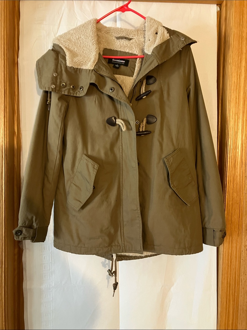 Coffee Shop Women’s Olive Green M Utility Hooded Duffle Coat Shepa Lined